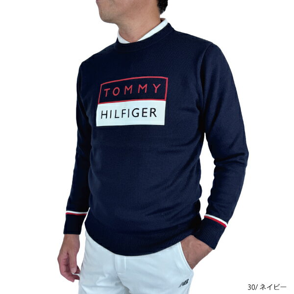 セール トミーヒルフィガー メンズ ボックスロゴ クルーネックニット THMA285 大きいサイズ有 ゴルフウェア TOMMY HILFIGER