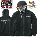 ROMERO BRITTO ロメロ ブリット フーディー 前開き ジップパーカー S M L LL 3L ダンボールニット素材 フードあり BRITTOのロゴ入り ブラック ユニセックス