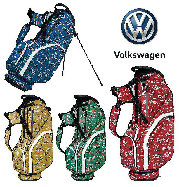 Volkswagen フォルクスワーゲン 9.5型 スタンド キャディバッグ カジュアルシリーズ 2.9kg 48インチクラブ対応 4点ショルダー ネームプレート付き ブルー ワイン グリーン ベージュ