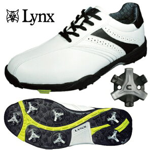 Lynx リンクス スティンガー3 スパイクシューズ 3.5E ホワイト×ブラック ゴルフ シューズ スパイク 紐 ソフトスパイク 25cm〜28cm スパイクレンチ 軽量 メンズ マクネイル チャンプ