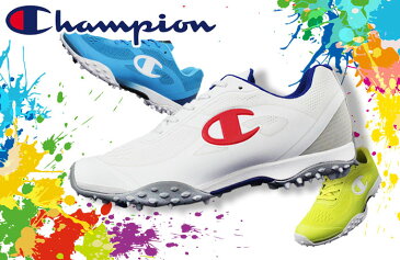 チャンピオン ゴルフ シューズ CP GL016 スパイク レス メンズ 紐 3E ホワイト ライム ブルー Champion