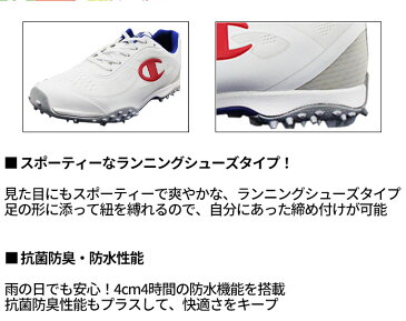 チャンピオン ゴルフ シューズ CP GL016 スパイク レス メンズ 紐 3E ホワイト ライム ブルー Champion