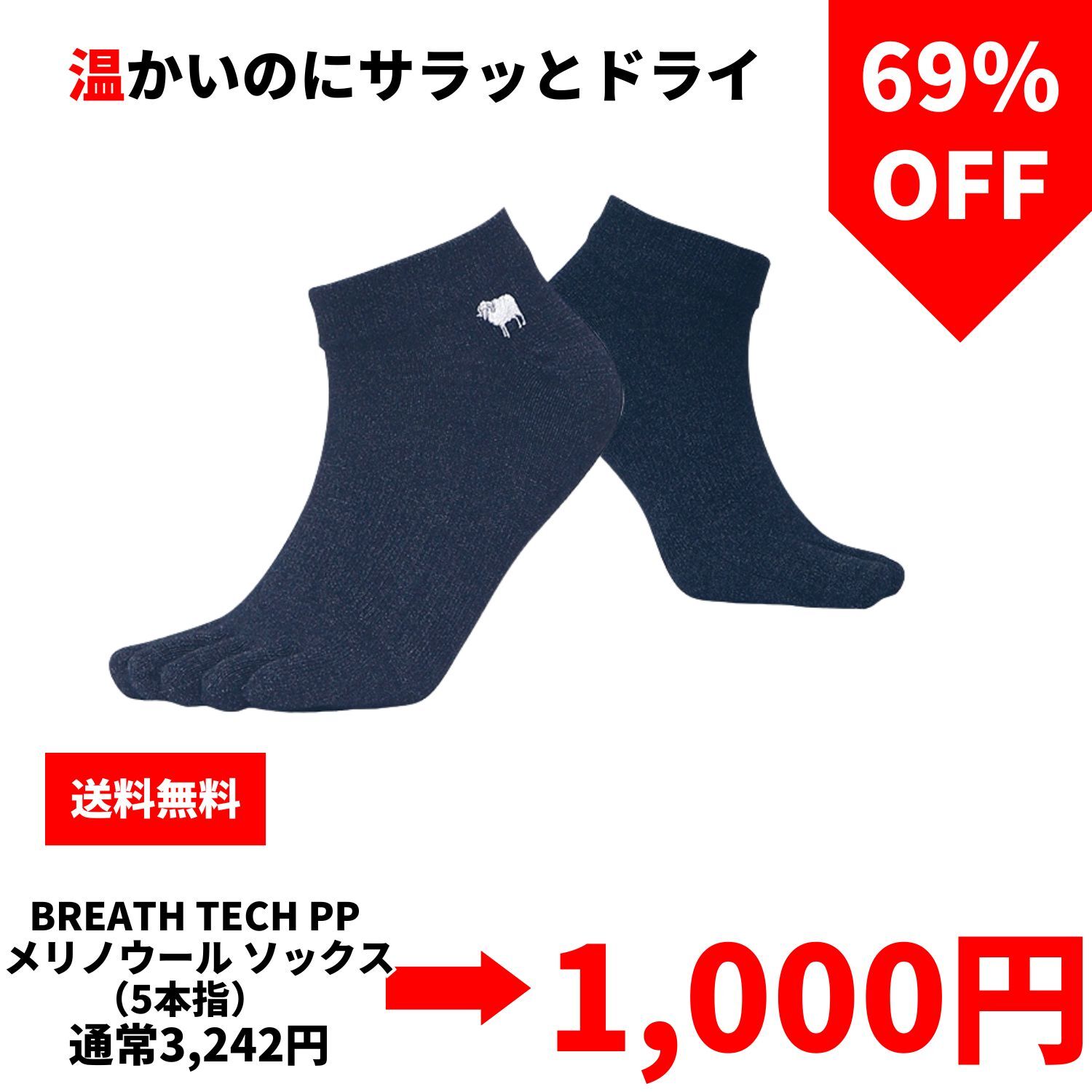 【抜群の保温性とドライ感】BREATH TECH PP メリノウール ソックス（五本指）セール