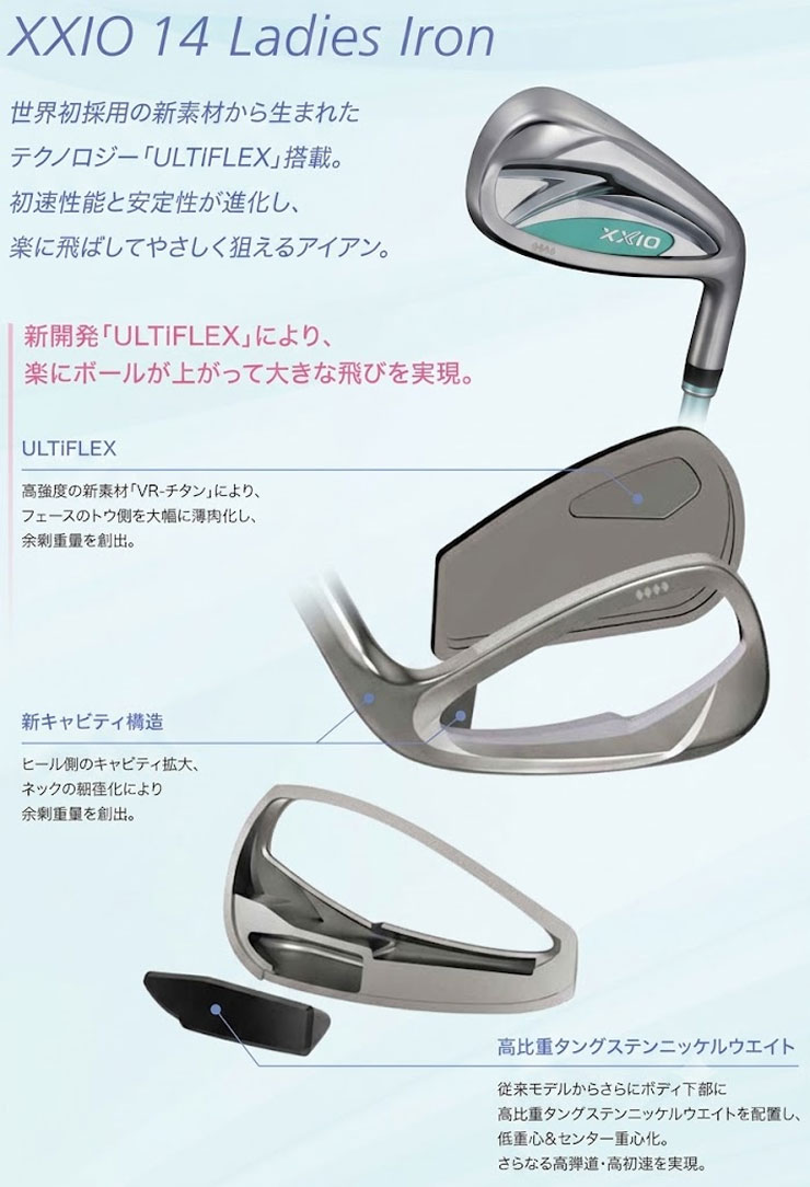 ゼクシオ 14 レディース 限定 ティールミント アイアン XXIO MP1400L カーボンシャ...