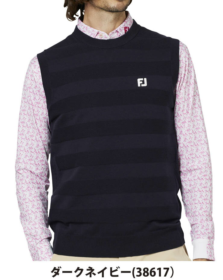 フットジョイ FOOTJOY 編地切替ボーダー クルーネック ニットベスト ゴルフウェア メンズ 2025年秋冬モデル M-XL FJ-F25-M05 [即納]