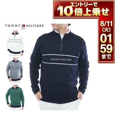＼エントリーでP10倍！7/19 20:00‐7/26 1:59／ トミーヒルフィガー フロントロゴ ハーフジップ モックネック ニットセーター ゴルフウェア メンズ 2025年秋冬モデル M-3L THMA587 [即納]