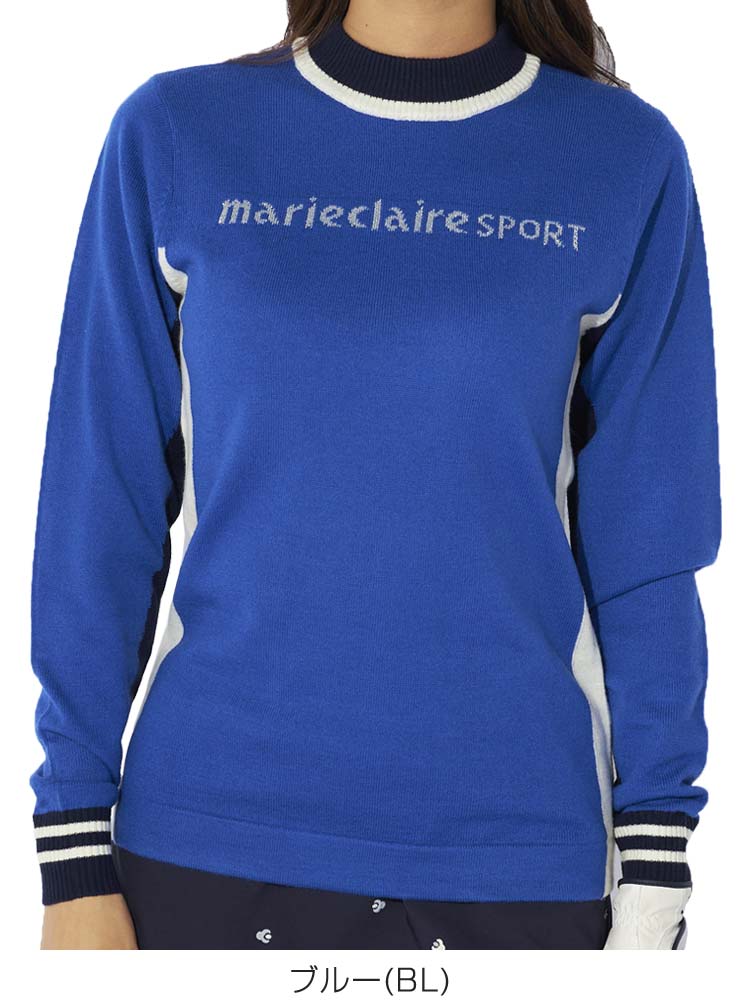 マリクレール ストレッチニット カラーブロッキング モックネック セーター ゴルフウェア レディース M-LL 734-720 [即納]