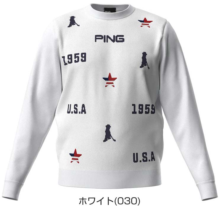 ピン PING USA柄 ジャカード クルーネック ニット ゴルフウェア メンズ M-LL 621-4270901