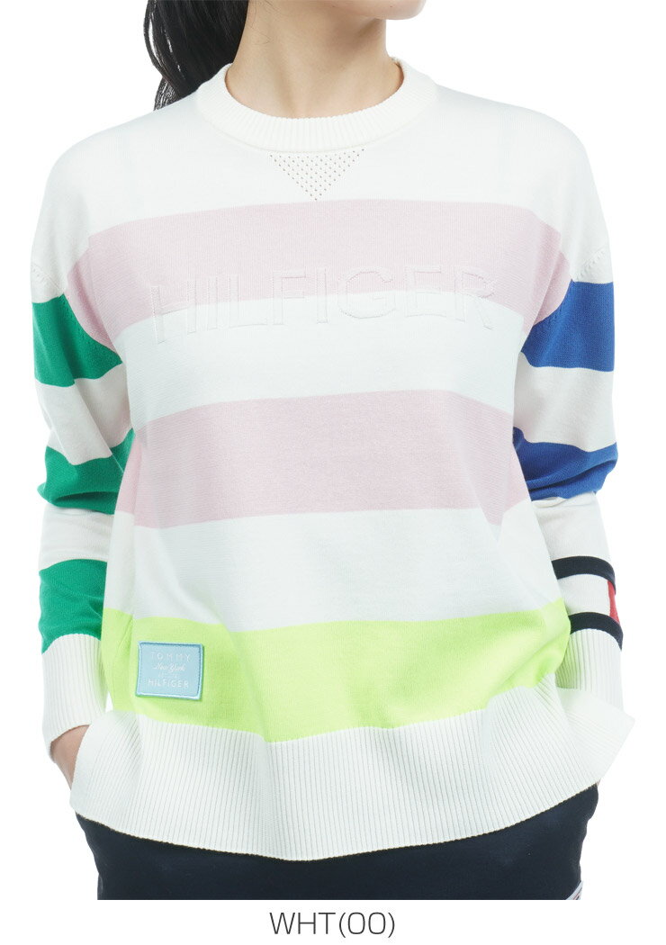 トミーヒルフィガー ゴルフ ウェア レディース ラガーストライプ クルーネック ニットセーター THLA302 S-LL [即納]