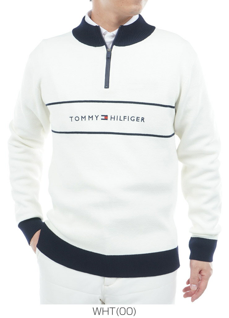 トミーヒルフィガー Tommy Hilfiger フロントロゴ ハーフジップ モックネック ニットセーター ゴルフウェア メンズ 2025年秋冬モデル M-3L THMA587 [即納]