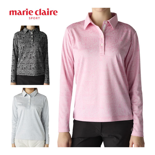マリクレール marie claire ジャガードリボンロゴ柄 長袖 ポロシャツ ゴルフウェア レディース 2025年秋冬モデル M-LL 735-552 [即納]