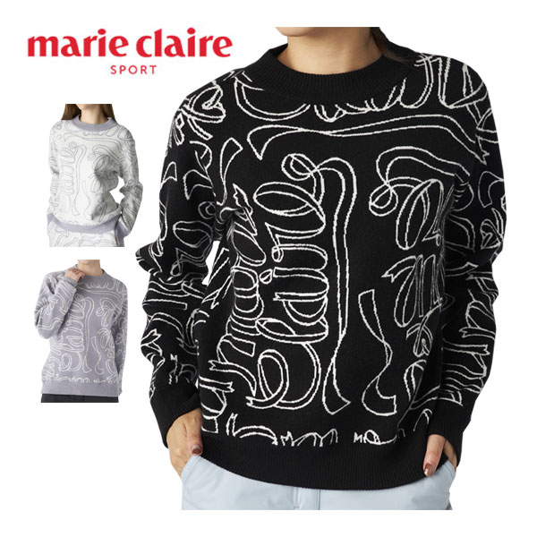 マリクレール marie claire リボンロゴ クルーネック セーター ゴルフウェア レディース 2025年秋冬モデル M-3L 735-750 [即納]