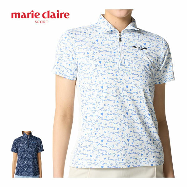 樂天商城 - マリクレール marie claire ハートデザイン柄 ハーフジップ 半袖シャツ ゴルフウェア レディース 2026年春夏モデル M-3L 716-640 [即納]