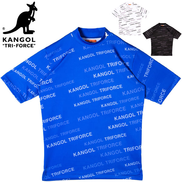 カンゴール　トライフォース　メンズ　ゴルフウェア　ロゴ総柄プリント　モックネック　半袖シャツ　KFBA-38T　M-LL