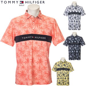 トミーヒルフィガー　ゴルフ　ウェア　メンズ　パームプリント　総柄　半袖ポロシャツ　THMA234　2022年春夏モデル　M-LL