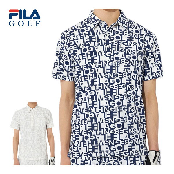 フィラゴルフ　メンズ　ゴルフウェア　タイポグラフィックプリント　サッカー素材　半袖ポロシャツ　744-6102　2024年春夏モデル　M-LL　