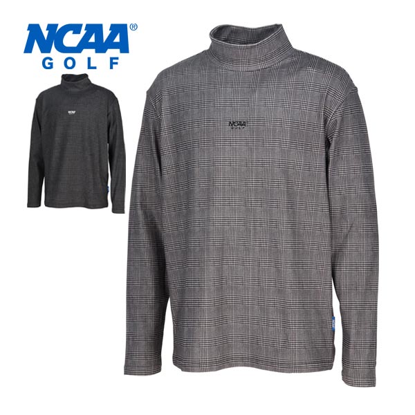 NCAAゴルフ　メンズ　ウェア　グレンチェック　起毛　ハイネック　長袖シャツ　NG1052　M-XL　【即納】