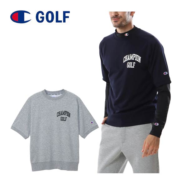 チャンピオン　ゴルフウェア　メンズ　テックウィーブ　テリー　クルーネック　スウェット　半袖シャツ　C3-ZG002　2024年春夏モデル　M-XL　【即納】
