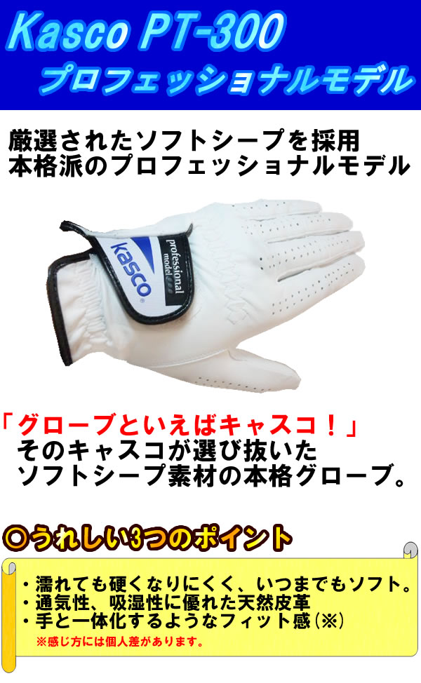 (あす楽対応)キャスコ プロフェッショナルモデル手袋 ソフトシープ使用の天然皮革ゴルフグローブ PT-300 (即納)[Kasco メンズ 手袋 PT300N PT300SP PT300EWH]【ASU】