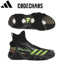 【検索用ワード】 adidas golf アディダス ゴルフ COADCHAOS coadchaos shoes shoe シューズ 靴 レースレス LACELESS 2023 2023年 FW 秋冬 メンズ men 男性用 レディース レディス ウィメンズ ladies women 女性用 ユニセックス unisex @men@ @ls@商品名 アディダス コードカオス レースレス グリッチ MCH13 スパイクレス ゴルフシューズ カラー (IE4784)コアブラック/ルシッドレモン/グレーファイブ(BK/LM/GY) 素材 アッパー：合成繊維/合成皮革 ミッドソール：合成樹脂(BOOST) アウトソール：合成底/ゴム底 サイズ 22.5～29.5cm 商品説明 全ての性能がパワフルに進化した、コードカオス22 初代コードカオスのディスラプティブ（先進的）なコンセプトはそのままに快適性とスイング時の安定性が大幅に向上し、フルモデルチェンジ。 初代モデルからスパイクレスアウトソールとしては衝撃を与えるほど強力なグリップ力を誇ったTWISTGRIPは大きく進化し、前作モデルよりもグリップ力は38%もUP。アッパーには新しいワープニットという素材を採用。 足をソフトに包み込み高い快適性といったニット素材特有の長所はそのままに、特殊な編み組織によって従来ニット素材よりも伸縮性を抑えることでスイング時の安定性が大幅に向上し、更に表面にはPUフィルムを覆う2層構造によって伸びを更に抑えながら高い防水性を両立。 より立体的な形状に改良されたフルレングスBOOSTは前作モデルよりもクッション性が求められる箇所はよりソフトになり、スイング時などに適度な硬さと反発性が求められる箇所はより安定性がUP。 新しい形状のBOOSTの性能を更に引き出すためにアウトソールからミッドソールの両側面を覆うコントロールラップは8箇所に増設されたことでBOOSTの適所のつぶれすぎを制御しながら、横方向へ対する動きをサポート。 TWISTGRIPも外足部側のラップの表面まで採用することでスイングのフィニッシュにかけて足がロールした際にも最後まで高いグリップ力を実現。 アウトソールはTWISTGRIPの面積がつま先とヒールまで増えたことでグリップ力が大幅に向上しながらも前作モデルよりもソールの硬度が増したことでよりパワフルなスイングを可能にする。 全く新しいBOAクロージャーは足をホールドするラッピング構造をシューズの内部に内蔵されており、シューズの形状ではなく足をダイレクトにラッピングする“直足BOAラップ”構造を搭載。 BOAレースの通し方（レースパス）もシークエンスという特殊なパターンを採用することで、3つに別れているラッピングのうち緩んでいるものから順に閉まっていく。 ファスナーはこの複雑な構造を内部に収納し、洗練されたデザインにしながらも性能の調整を可能にする。ファスナーを下げることで内部のアクセントカラーを露出しながらも動きやすさとシューズの通気性を最大化し、逆に閉めることでアッパーの安定性を向上させてより強くスイングしていきやすくなる。 25.5cm 重量 : 約385g ツアーパフォーマンスラスト(EE相当) 【検索用ワード】 adidas golf アディダス ゴルフ COADCHAOS coadchaos shoes shoe シューズ 靴 レースレス LACELESS 2023 2023年 FW 秋冬 メンズ men 男性用 レディース レディス ウィメンズ ladies women 女性用 ユニセックス unisex @men@ @ls@