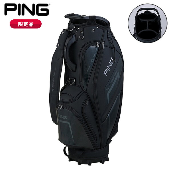 【検索用ワード】ping golf ピンゴルフ BLACK CADDY BAG caddy bag キャディバッグ キャディー CB ゴルフバッグ カート CART 2026 秋冬 FW メンズ men 男性用 レディース レディス ウィメンズ ladies women 女性用 ユニセックス UNISEX @men@ @ls@商品名 ピンゴルフ(PING) ブラック キャディバッグ CB-U2605 カラー (39286-01)ブラック 素材 合成皮革(PU) サイズ 9型 47インチ 約4.4kg 口枠：4分割/セパレート：3分割 商品説明 ・質感で魅せる、オールブラックの限定コレクション ・マットPUとエナメル素材を組み合わせ、光沢のコントラストで立体感を演出したオールブラックデザイン。大胆なパネル構成とシャープなラインワークが、洗練された印象を演出。ロゴやディテールもブラックトーンで統一し、高級感のある仕上がり。 ・ブラックシリーズ。持ち運びしやすい、3点グリップ口枠を採用。口枠のサイドハンドルを塞がないフード形状を採用。フード装着時でもハンドルが機能し、扱いやすさを確保。正面にマグネットポケットを配置。アンブレラホルダー付き。 ・マットなPU素材をベースにカーボン調のエナメルを部分的に使用。 【検索用ワード】ping golf ピンゴルフ BLACK CADDY BAG caddy bag キャディバッグ キャディー CB ゴルフバッグ カート CART 2026 秋冬 FW メンズ men 男性用 レディース レディス ウィメンズ ladies women 女性用 ユニセックス UNISEX @men@ @ls@