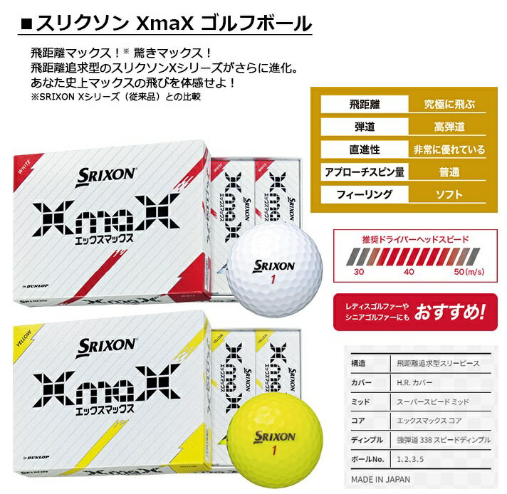 ダンロップ スリクソン SRIXON XmaX スリクソンエックスマックス ボール 2024年モデル 1ダース/2ダース/3ダース/5ダース 2