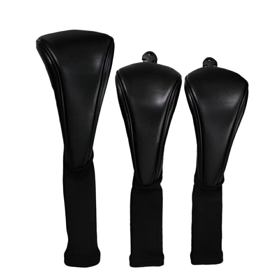 【3個セット】ヘッドカバー DR×1 FW×2 高級PUレザー ロングネック シンプル ブラック ドライバー フェアウェイ ウッド 景品 ギフト プレゼント コ...
