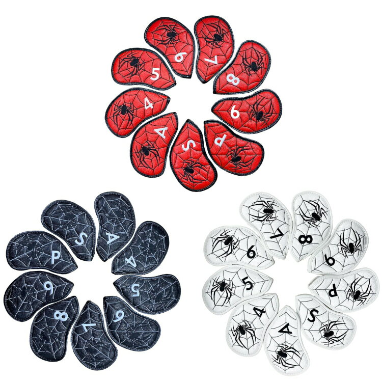 【メール便配送無料9個セット】 高級PUレザー アイアン ヘッドカバー スパイダー 蜘蛛 3色 景品 ギフト コンペ CBA014 【ゴルフ】