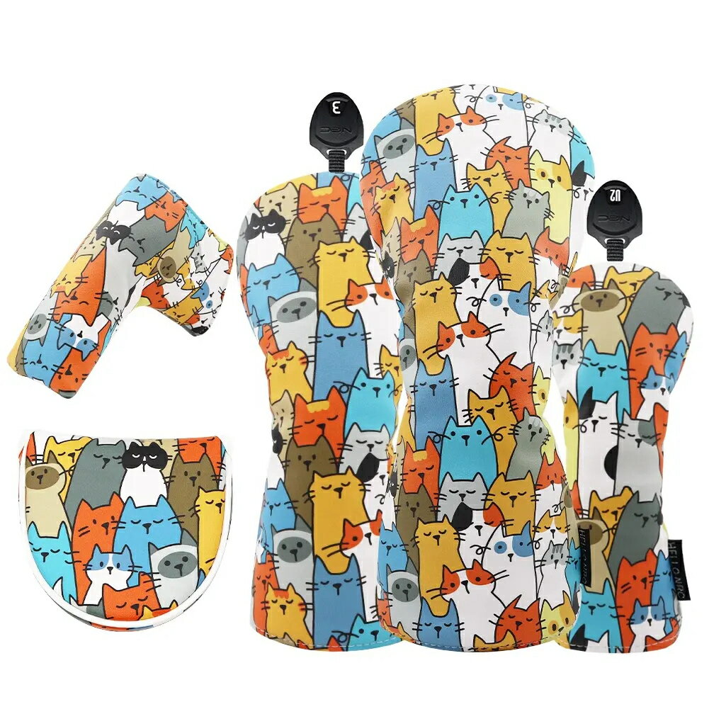 【バラ売】猫 ネコ アニマル 動物 ヘッドカバー 高級 PUレザー マグネット 防水 ドライバー フェアウェ..