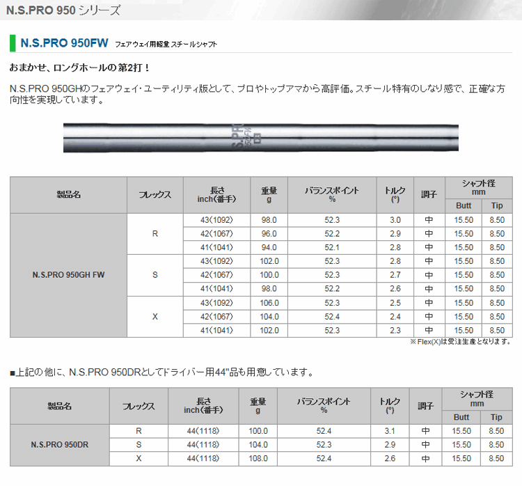 日本シャフト N.S.Pro 950 FW スチール シャフト （N.S.Pro 950FW）