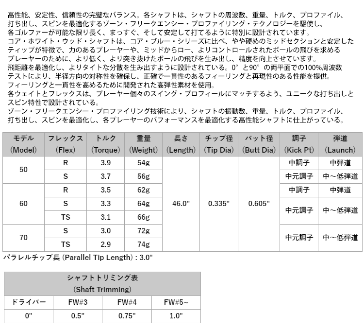 【DS-ADAPT対応】【コブラ ウッド用 互換 スリーブ付きシャフト】ラポート コアホワイト (US仕様) (Rapport Core White Graphite Wood)