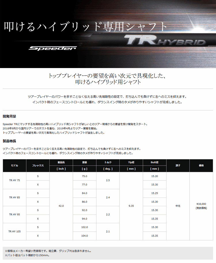 【全てメーカー純正部品使用】【PING G430/G425/G410 ハイブリッド 純正スリーブ装着シャフト】フジクラ スピーダー TR ハイブリッド (Fujikura Speeder TR Hybrid) 2