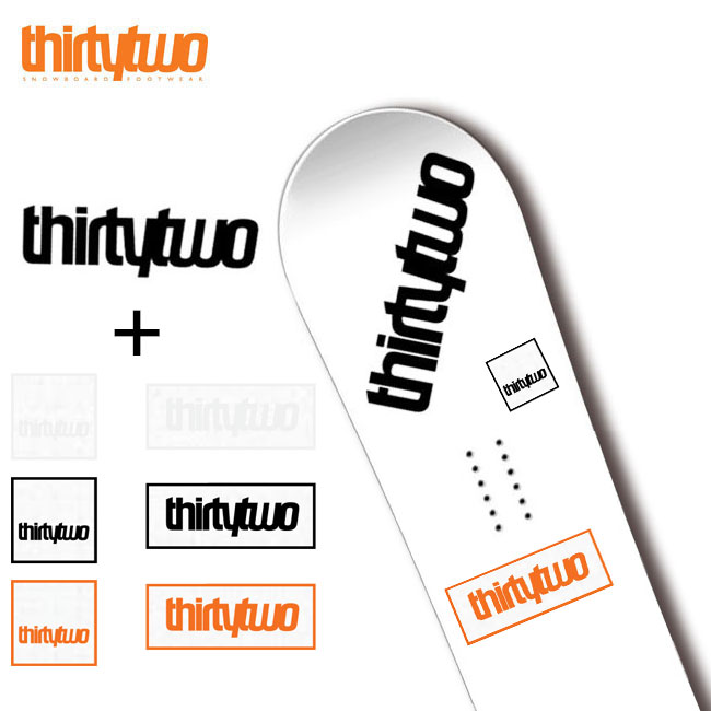 THIRTYTWOはこちらから □商品詳細 ■MODEL：BOARD STICKER ＋　DIECUT STICKER　(THIRYTWO) BOARD STICKERどれか一枚とDIECUT STICKER（BLK）の2枚セット ■SIZE BOARD STICKER　正方形(7.5cm x7.5cm) / 長方形(18.5cm x7cm) ベースはクリアーのビニール素材 DIECUT STICKER　(THIRYTWO)　BLACK(28.0x8.5cm) カッティングステッカー ■JAPAN正規代理店商品。 -------------------------------- スノーボード（板）にステッカーチューンで自分好みにおしゃれしましょう！！ -------------------------------- 【発送方法】 -メール便(追跡NO:あり)/宅配便 ※送料無料の発送方法は【追跡可能メール便】（追跡番号なし）になります。 -代引でのお支払いをご希望のお客様は【宅配便】をご指定下さい。 ※あす楽対応商品に関しましては【宅配便】のご選択で対応可能です。 【メール便に関する注意事項】 ・メール便の場合は代引き対応は御座いません。 ・商品の厚みにより箱と商品をバラして梱包する場合がございます。 ・メール便に関しては基本的にポストに投函する為、 配達時に何らかのトラブル等が有り、 万一、購入された商品が配送事故・紛失・破損等によりお手元に届かない場合でも 弊社は責任を負いかねますので予めご了承下さい。 ・気になる方は、宅配便をご選択くださいますようお願い致します。 ※長期不在やその他事由（宛先不明等）にて当店へ返送された商品は一週間間保管します 。 期間内にご連絡がとれない場合商品を処分し再送・ご返金は一切できません □在庫に関する注意 この商品は当店実でも販売しております。在庫数の更新は随時行っておりますが、お買い上げいただいた商品が、品切れになってしまうこともございます。 その場合、お客様には必ず連絡をいたしますが、万が一入荷予定がない場合は、キャンセルさせていただく場合もございますことをあらかじめご了承ください。 □注意事項 ：カタログ画像に関して、カラー・デザイン等は予告なく変更される場合がありますが予めご了承ください。 ：撮影環境、PC環境等で画像の色が若干違うことがあります。 メーカー希望小売価格はメーカーカタログに基づいて掲載しています' ■ThirtyTwo BOOTSブランドからスタートし、OUTERWEARにも力をいれ、スーパースターライダーが揃うブランド！今期クリス・ブラッドショーも加入しさらに人気になること間違いなし！ 毎年メーカー在庫も早期に完売してしまうほどの人気。