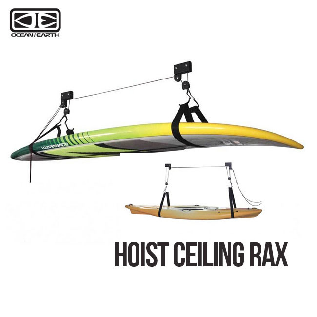 OCEAN&EARTHはこちらから □商品詳細 ■MODEL：HOIST CEILING RAX -------------------------------- 【O&E HOIST CEILING RAX】 ・1-2本のボードを収納可能 ・SUP/ロングボード対応 ・耐久性の高い滑車方式採用 ・高さ調節可能 ・積載重量40kgまで -------------------------------- □在庫に関する注意 この商品は当店実店舗でも販売しております。在庫数の更新は随時行っておりますが、お買い上げいただいた商品が、品切れになってしまうこともございます。 その場合、お客様には必ず連絡をいたしますが、万が一入荷予定がない場合は、キャンセルさせていただく場合もございますことをあらかじめご了承ください。 □注意事項 ：撮影環境、PC環境等で画像の色が若干違うことがあります。メーカー希望小売価格はメーカーカタログに基づいて掲載しています