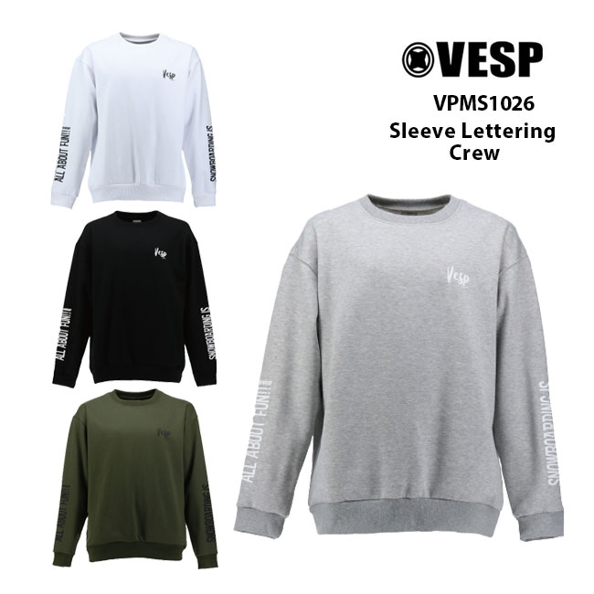 べスプ VESP SLEEVE LETTERING CREW VPMS1026 スノーボード スノボ トレーナー スノボーウェア メンズ レディース