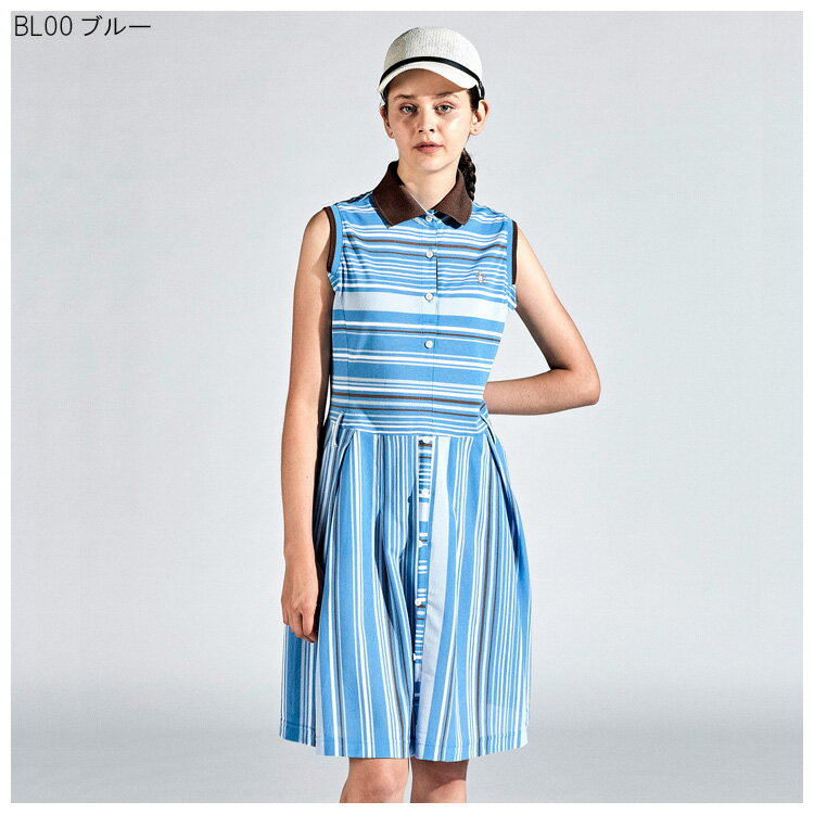 【土日祝も発送】 マンシングウェア レディス SEASON COLLECTION SUNSCREEN リネン混ボーダーワンピース ペチスカート付き 2024年春夏モデル MGWXJJ02W