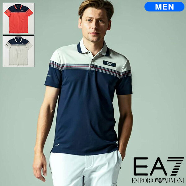 EMPORIO ARMANI [予告]スーパーSALE P5倍【6/4(火)20時-5(水)】【土日祝も発送】EA7/イーエーセブン GOLF PRO M POLO PA ST ゴルフ パネルボーダー ストレッチ 半袖 ポロシャツ PJMYZ-3RPF06