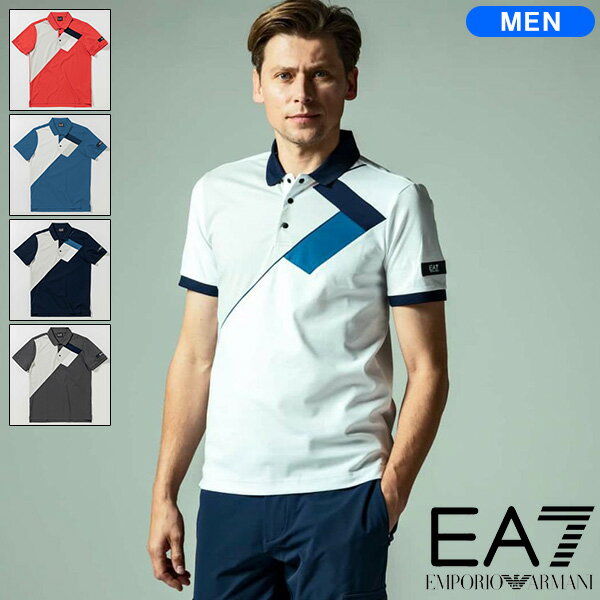 EMPORIO ARMANI マラソンラストP5倍【5/15(水)0:00-16(木)1:59】【土日祝も発送】EA7/イーエーセブン GOLF CLUB M POLO VI JS CB ゴルフ 配色デザイン 半袖 ポロシャツ PJNUZ-3RPF10