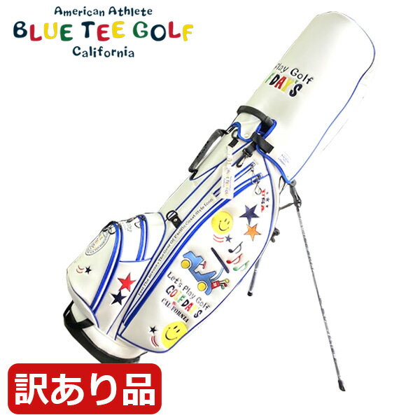 【残り1点！最終処分】【訳あり品】【ショルダー・メーカータグ無し・汚れあり】BLUE TEE GOLF ブルーティーゴルフ スマイル＆カートスタンドキャディーバッグ ホワイト×ブルー CB-008