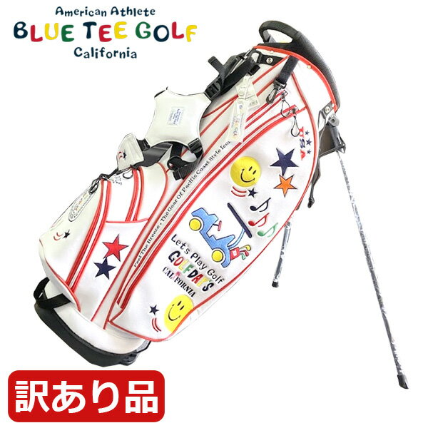 【残り1点！最終処分】【訳あり品】【フード無し】BLUE TEE GOLF ブルーティーゴルフ スマイル＆カートスタンドキャディーバッグ ホワイト×レッド CB-008