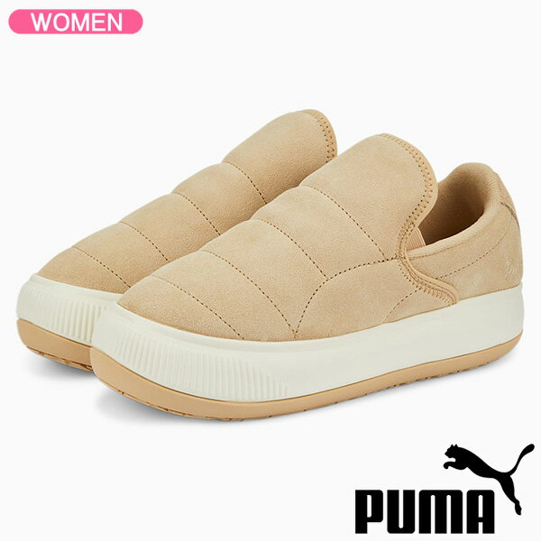 マラソン開始P5倍【2/4(日)20:00-5(月)23:59】プーマ スニーカー PUMA SUEDE MAYU SLIP-ON FS WNS ウィメンズ スウェード マユ スリッポン ファームストリップ ライトサンド/マシュマロ レディースシューズ 386639-02