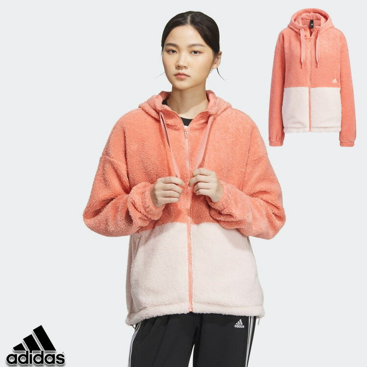 【土日祝も発送】アディダス ボアジャケット adidas カラーブロック ルーズフィット ボア フルジップジャケット レディース IEH74　IK9864