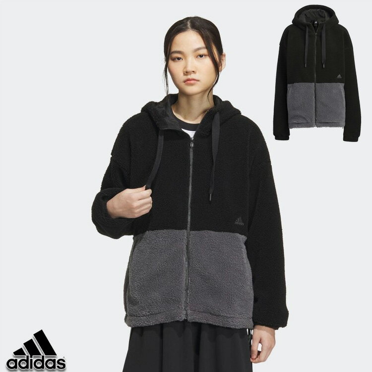 アディダス アウトドアジャケット レディース 【土日祝も発送】アディダス ボアジャケット adidas カラーブロック ルーズフィット ボア フルジップジャケット レディース　IEH74　IK9865