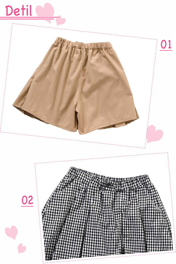 パンツ セラフ S223033 ボックスタックショートパンツ ジュニア キッズ 子ども服 女の子 スカートパンツ ボトムス ショーパン ショート丈ボトムス シンプル 綿 可愛い ギンガムチェック デニム ツイル 無地 通学 普段使い 150cm 160cm Seraph - 2