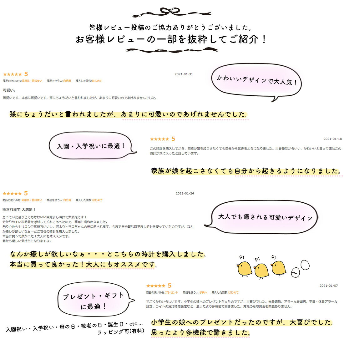 ヒヨコ目覚まし時計置き時計卓上多機能時刻カレンダー日付温度アラームスヌーズタッチ点灯USB給電音感センサーコンパクト軽量動物アニマル鳥インテリアライト調光寝室子供部屋リビングギフトプレゼント