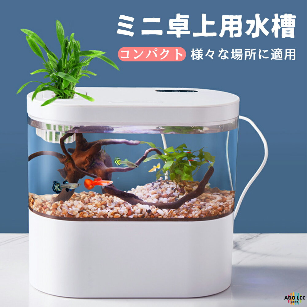 【一年間保証】LEDライトフィルターポンプ付き水槽セットアクアリウム コードレス 水族館 オーナメント 自由研究 LED照明 水槽 セット卓上 玄関 リビング LEDランプ 水槽セット おしゃれ かわいい オブジェガラス