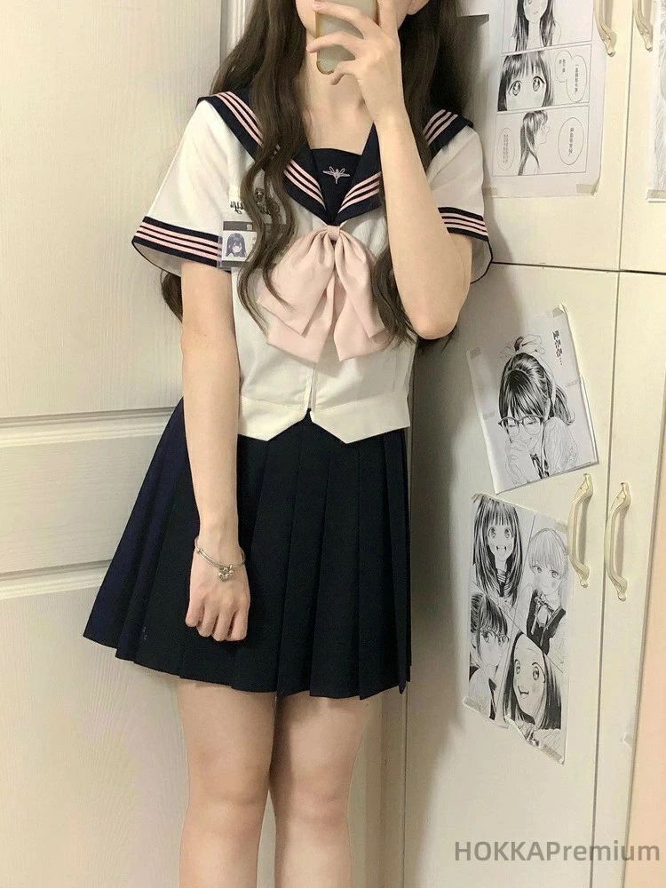 【P5倍+最大2,000円OFFクーポン配布】セーラー服 女子高生 半袖 長袖 スクール ホワイト 学生服 仮装 紺色 プリーツスカート ピンク リボン 蝶結び 可愛い 高校生 レ