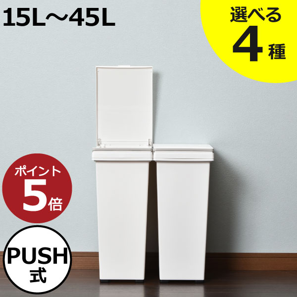 ゴミ箱 おしゃれ ダストボックス 45L 15～45リットル 30リットル 20l キッチン 分別 プッシュ式 中身見えない ペットボトル スリム ふた付き 大容量 ペット いたずら 防止 約幅20cm 約幅30cm ゴミ袋ホルダー おむつ用 生ごみ 日本製 アスベル( エバンプッシュペール )