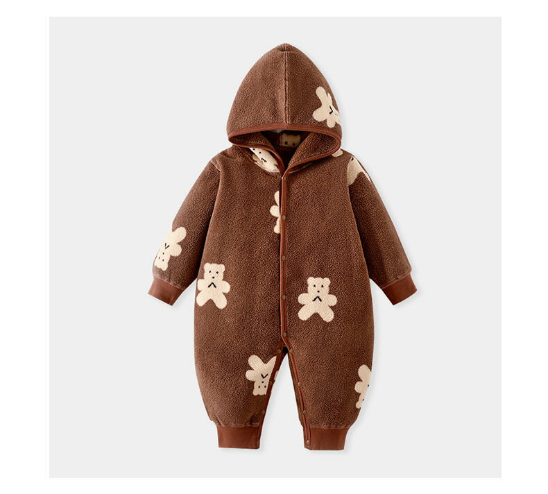 Rakuten - ベビー服 長袖 フランネル キャップ付き ロンパース カバーオール 赤ちゃん 前開き 新生児服 秋 冬 出産祝い 男の子 女の子