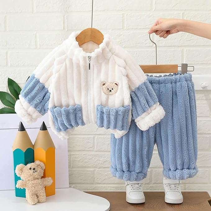 【店内全品先着20名様限定20％OFFクーポン】ベビー服 キッズ パジャマ 女の子 男の子 可愛い モコモコ 長袖 厚手 裏起毛 柄 フランネル ルームウェア 前開き タートルネック 防寒 ベビー トップス ズボン 上下セット あったか 冬用パジャマ 男女兼用 寝巻き ナイトウェア